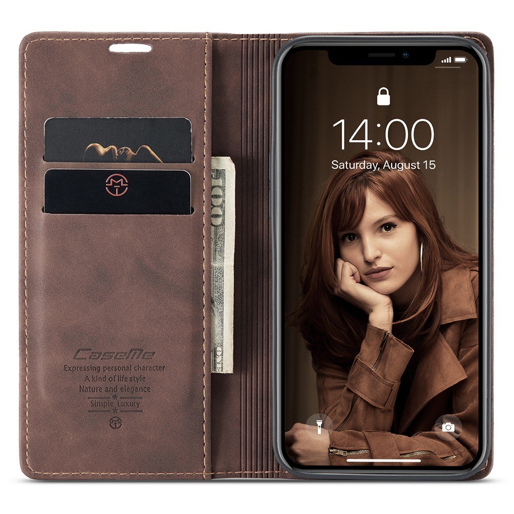 Cubierta Magnética De Cuero De La Cartera De La PU De CASEME Para El Iphone XR 6,1 Pulgadas - Café-2