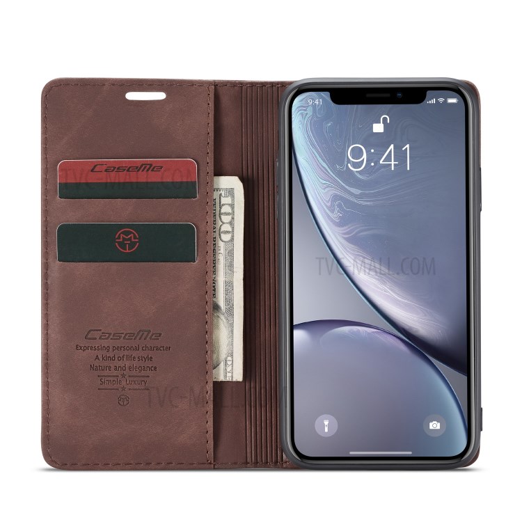 Cubierta Magnética De Cuero De La Cartera De La PU De CASEME Para El Iphone XR 6,1 Pulgadas - Café-20