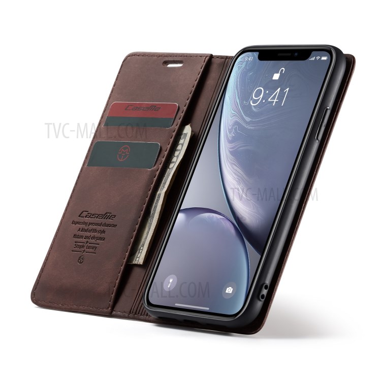 Cubierta Magnética De Cuero De La Cartera De La PU De CASEME Para El Iphone XR 6,1 Pulgadas - Café-21