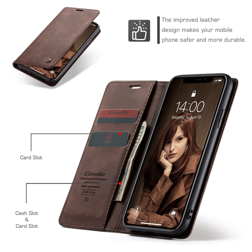Cubierta Magnética De Cuero De La Cartera De La PU De CASEME Para El Iphone XR 6,1 Pulgadas - Café-4