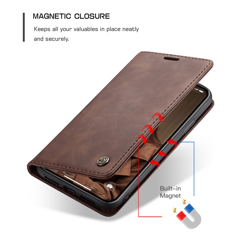 Cubierta Magnética De Cuero De La Cartera De La PU De CASEME Para El Iphone XR 6,1 Pulgadas - Café-5