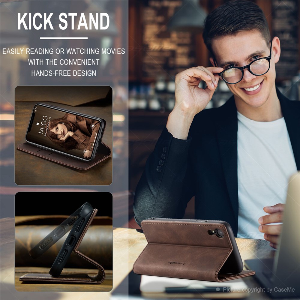 Cubierta Magnética De Cuero De La Cartera De La PU De CASEME Para El Iphone XR 6,1 Pulgadas - Café-6