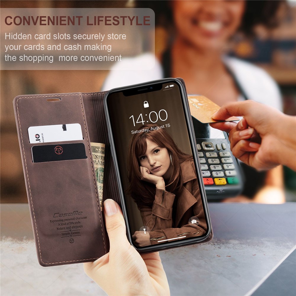 Cubierta Magnética De Cuero De La Cartera De La PU De CASEME Para El Iphone XR 6,1 Pulgadas - Café-8
