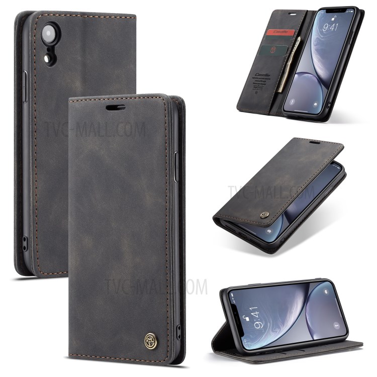 CASEME PU Couro Flip Stand Telefone Shell Para Iphone XR 6,1 Polegadas - Preto-12