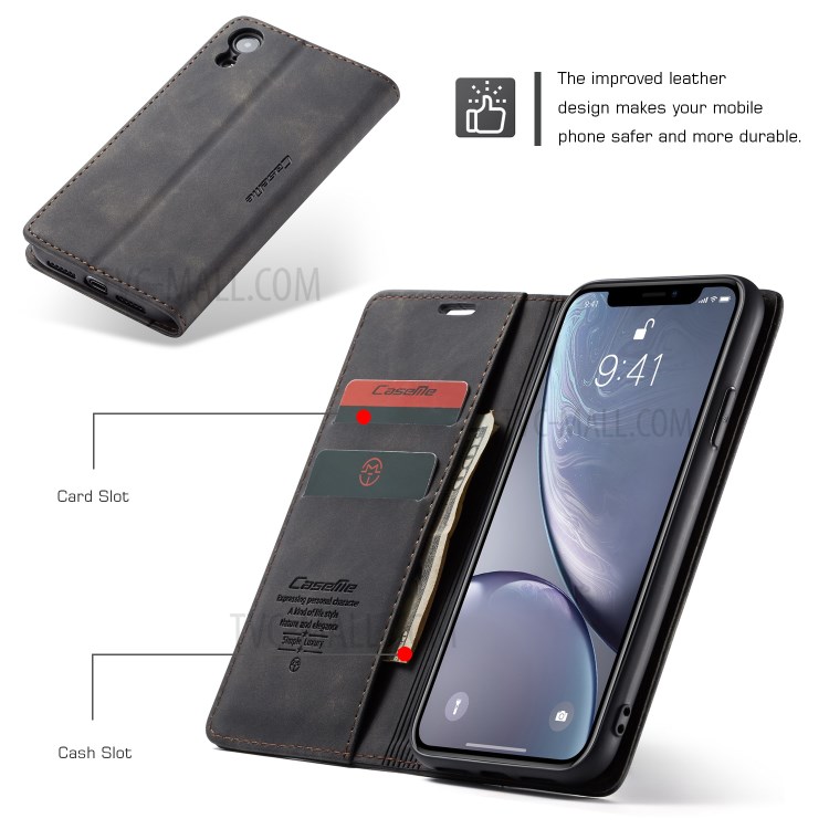 CASEME PU Couro Flip Stand Telefone Shell Para Iphone XR 6,1 Polegadas - Preto-13