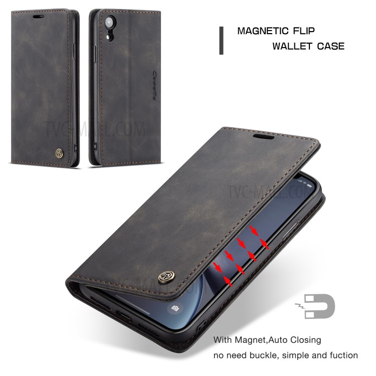 CASEME PU Couro Flip Stand Telefone Shell Para Iphone XR 6,1 Polegadas - Preto-14
