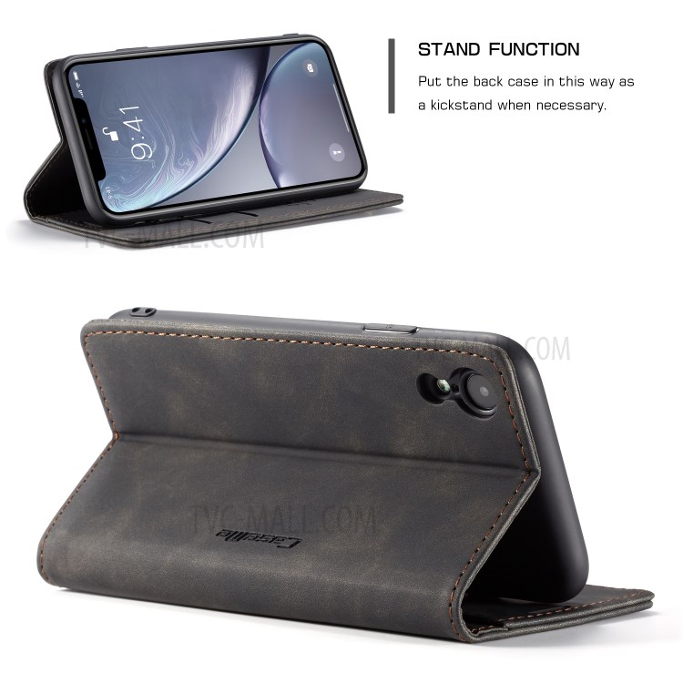 CASEME PU Couro Flip Stand Telefone Shell Para Iphone XR 6,1 Polegadas - Preto-15