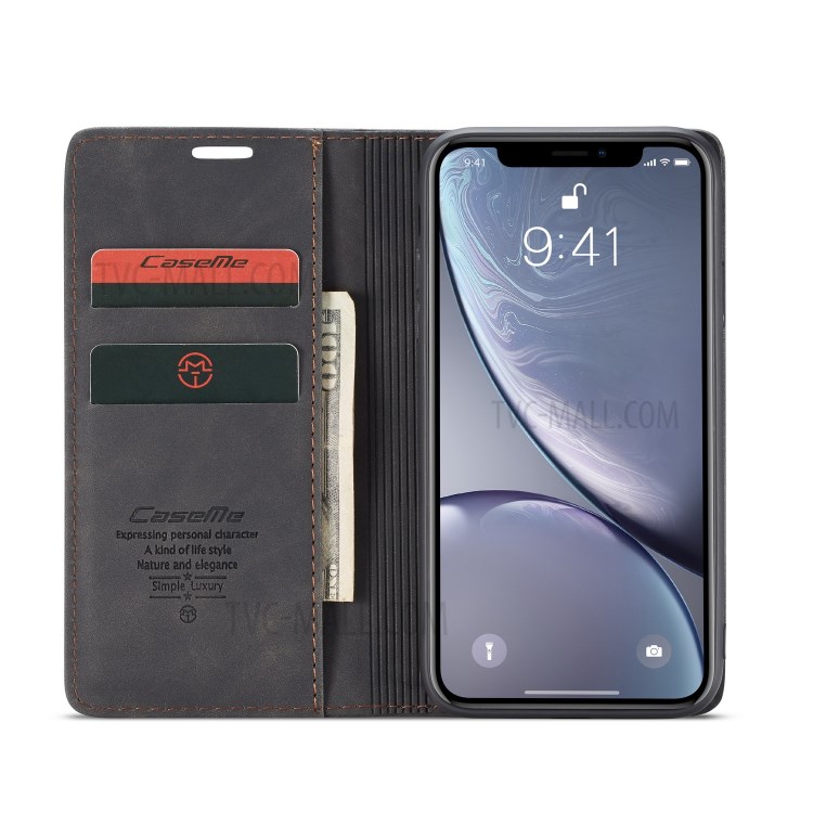 CASEME PU Couro Flip Stand Telefone Shell Para Iphone XR 6,1 Polegadas - Preto-19