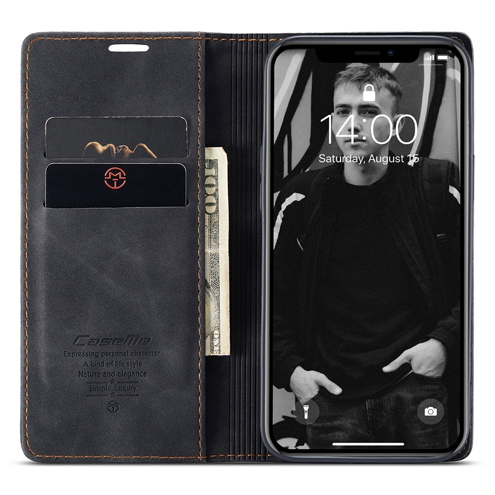 CASEME PU Couro Flip Stand Telefone Shell Para Iphone XR 6,1 Polegadas - Preto-2