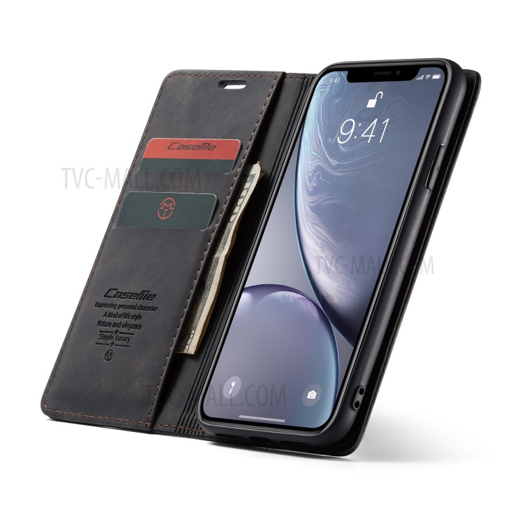 CASEME PU Couro Flip Stand Telefone Shell Para Iphone XR 6,1 Polegadas - Preto-20