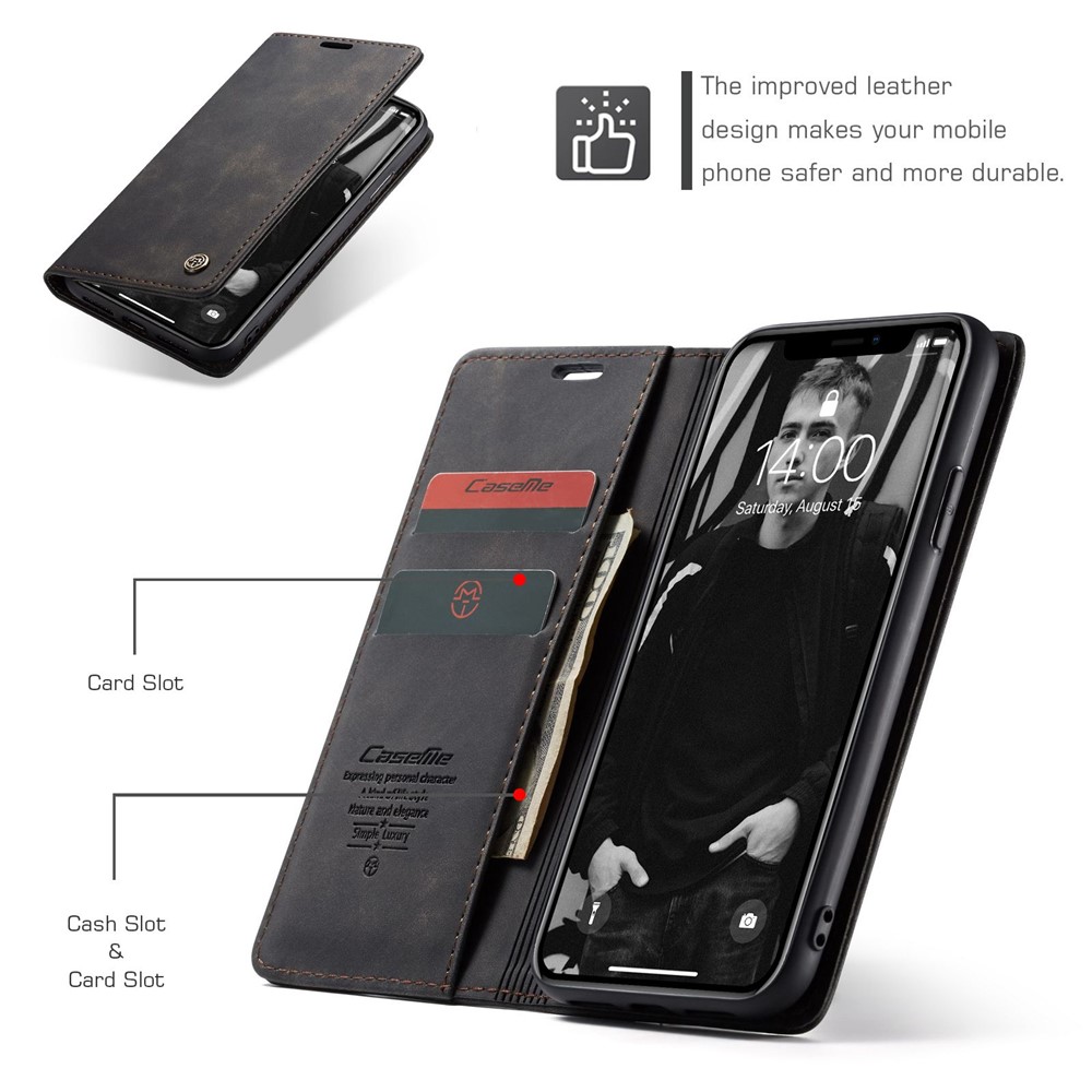 CASEME PU Couro Flip Stand Telefone Shell Para Iphone XR 6,1 Polegadas - Preto-4