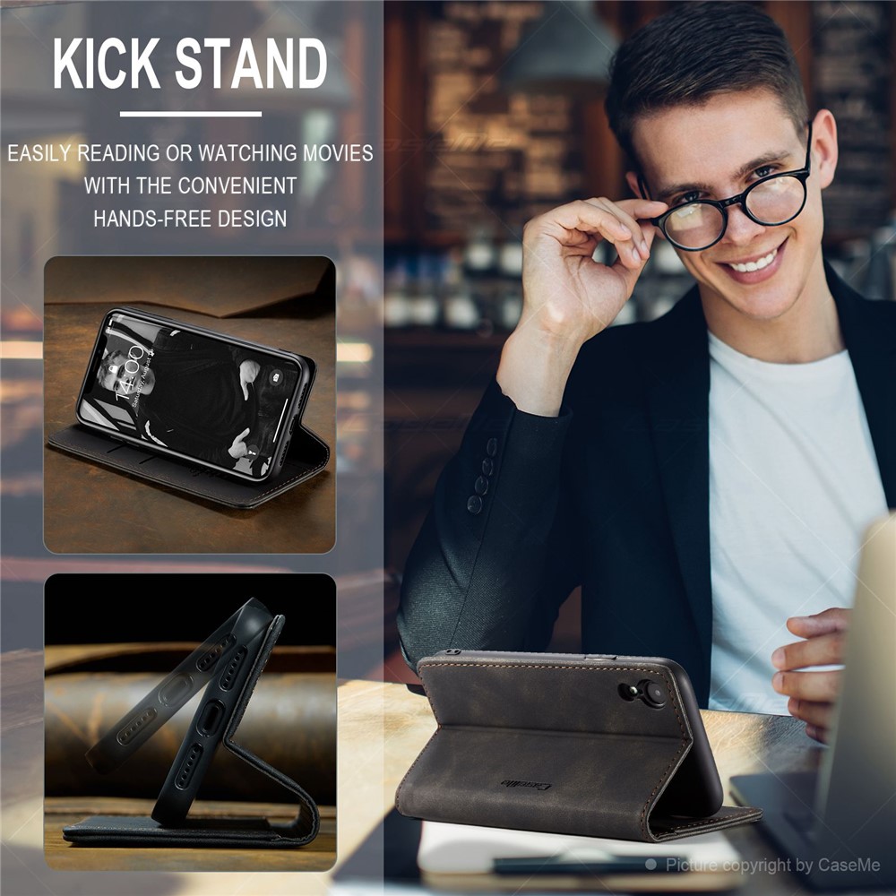 CASEME PU Couro Flip Stand Telefone Shell Para Iphone XR 6,1 Polegadas - Preto-6