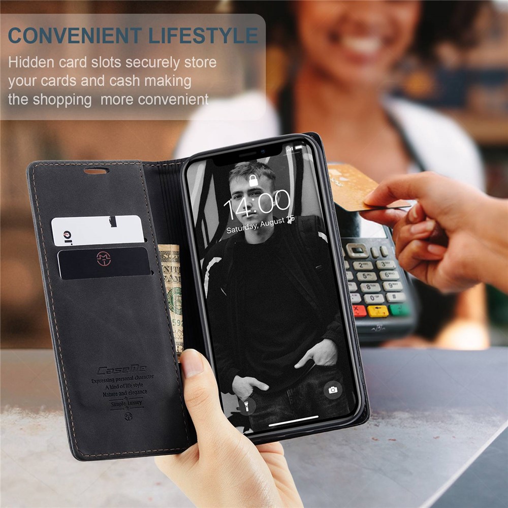 CASEME PU Couro Flip Stand Telefone Shell Para Iphone XR 6,1 Polegadas - Preto-8