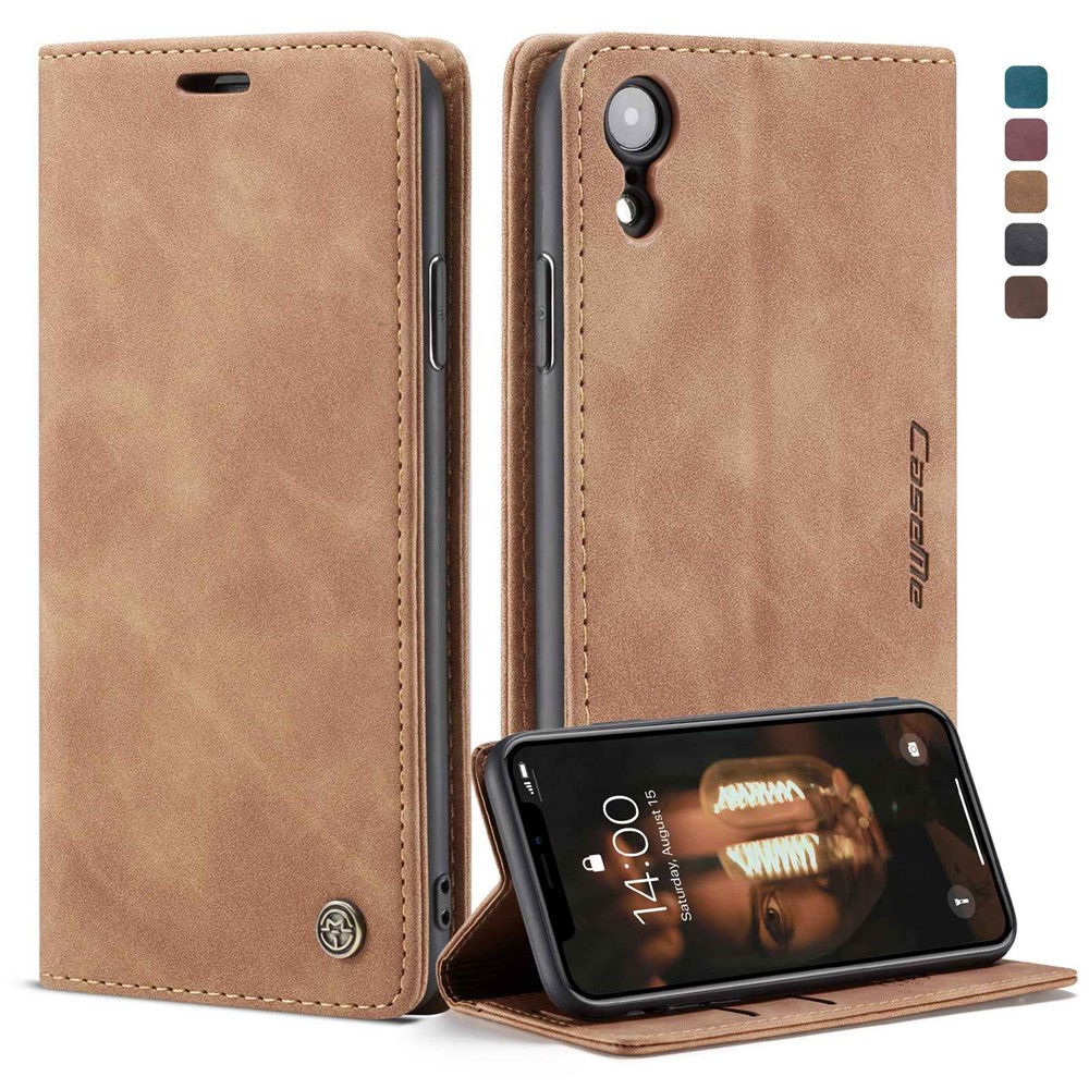 CASEME 013 Série PU Capelo Celo Celo Celo Celho Para Iphone XR 6,1 Polegadas - Cáqui