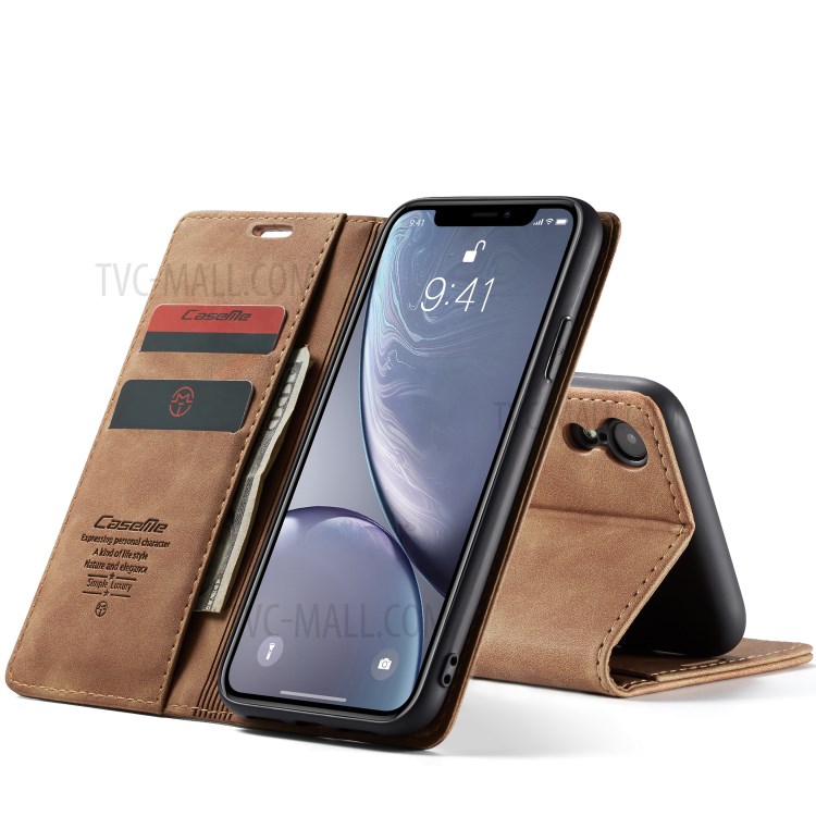 Cubierta De Cuero De La Cubierta Del Teléfono Móvil De La PU De CASEME Para El Iphone XR 6,1 Pulgadas - Caqui-13