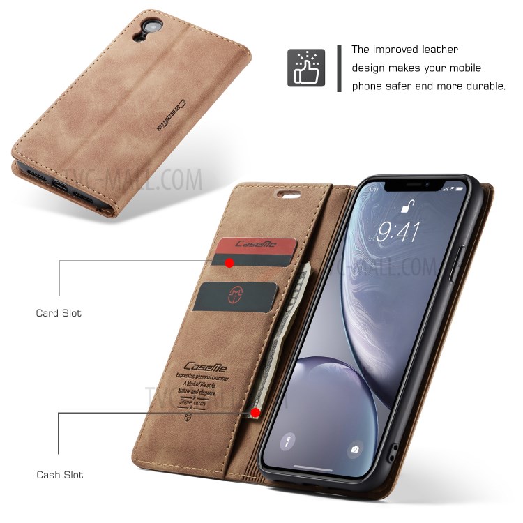 Cubierta De Cuero De La Cubierta Del Teléfono Móvil De La PU De CASEME Para El Iphone XR 6,1 Pulgadas - Caqui-15