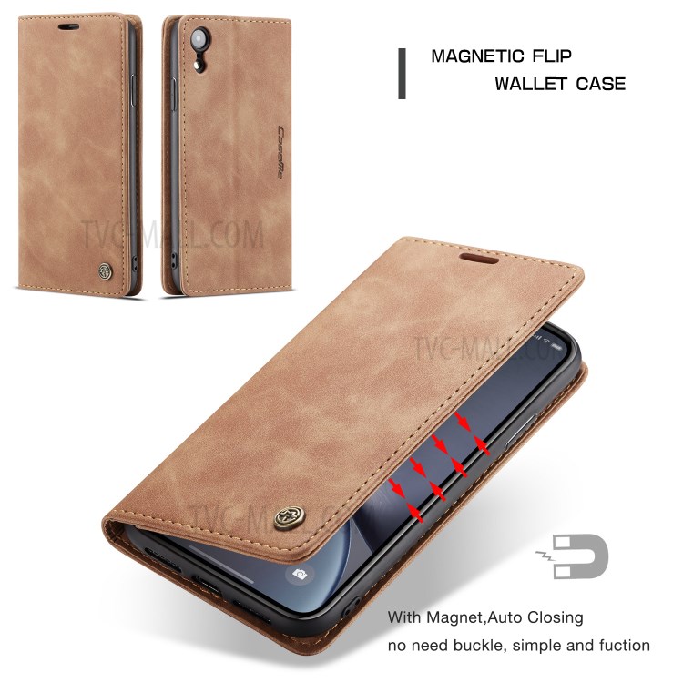 Cubierta De Cuero De La Cubierta Del Teléfono Móvil De La PU De CASEME Para El Iphone XR 6,1 Pulgadas - Caqui-16