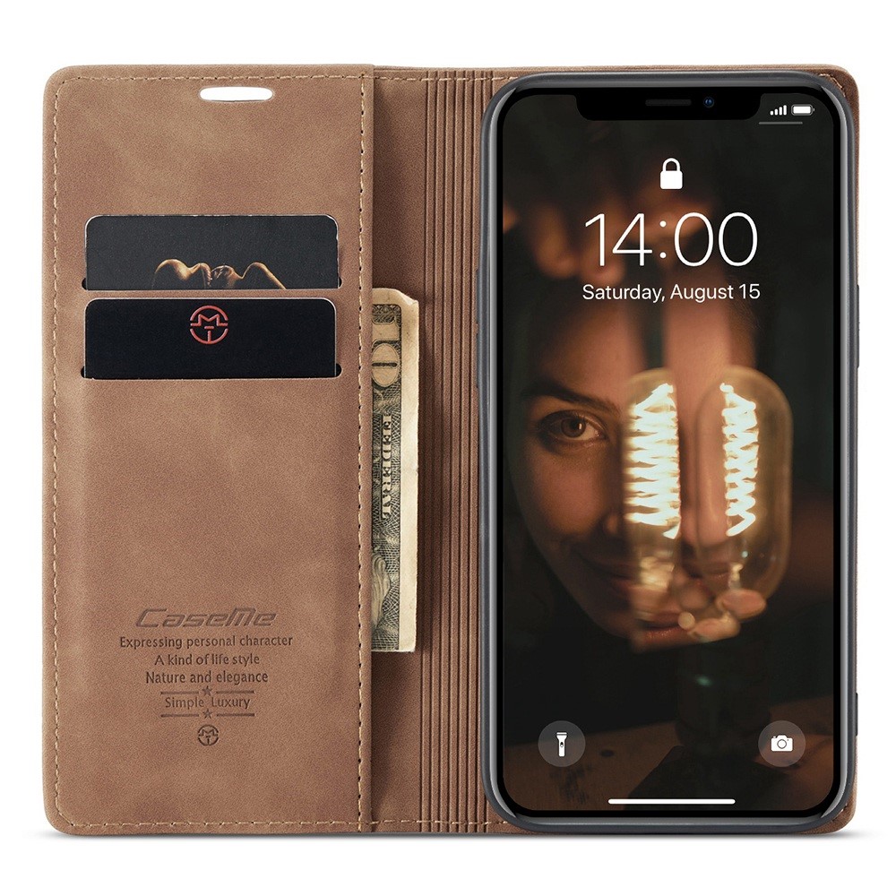 CASEME 013 Série PU Capelo Celo Celo Celo Celho Para Iphone XR 6,1 Polegadas - Cáqui