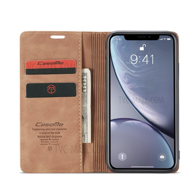 Cubierta De Cuero De La Cubierta Del Teléfono Móvil De La PU De CASEME Para El Iphone XR 6,1 Pulgadas - Caqui-21