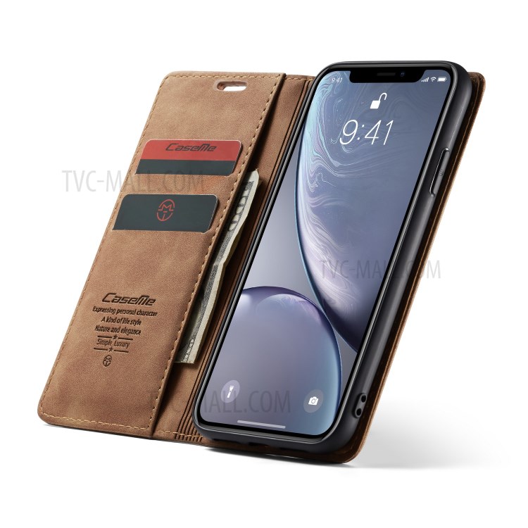 Cubierta De Cuero De La Cubierta Del Teléfono Móvil De La PU De CASEME Para El Iphone XR 6,1 Pulgadas - Caqui-22