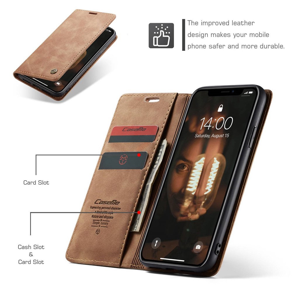 Cubierta De Cuero De La Cubierta Del Teléfono Móvil De La PU De CASEME Para El Iphone XR 6,1 Pulgadas - Caqui-4