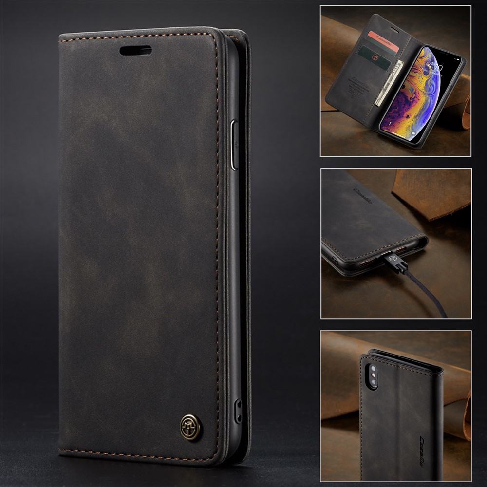 CASEME PU Leather Wallet Stand Phone Case for iPhone XS Max 6.5 inch - Black-1