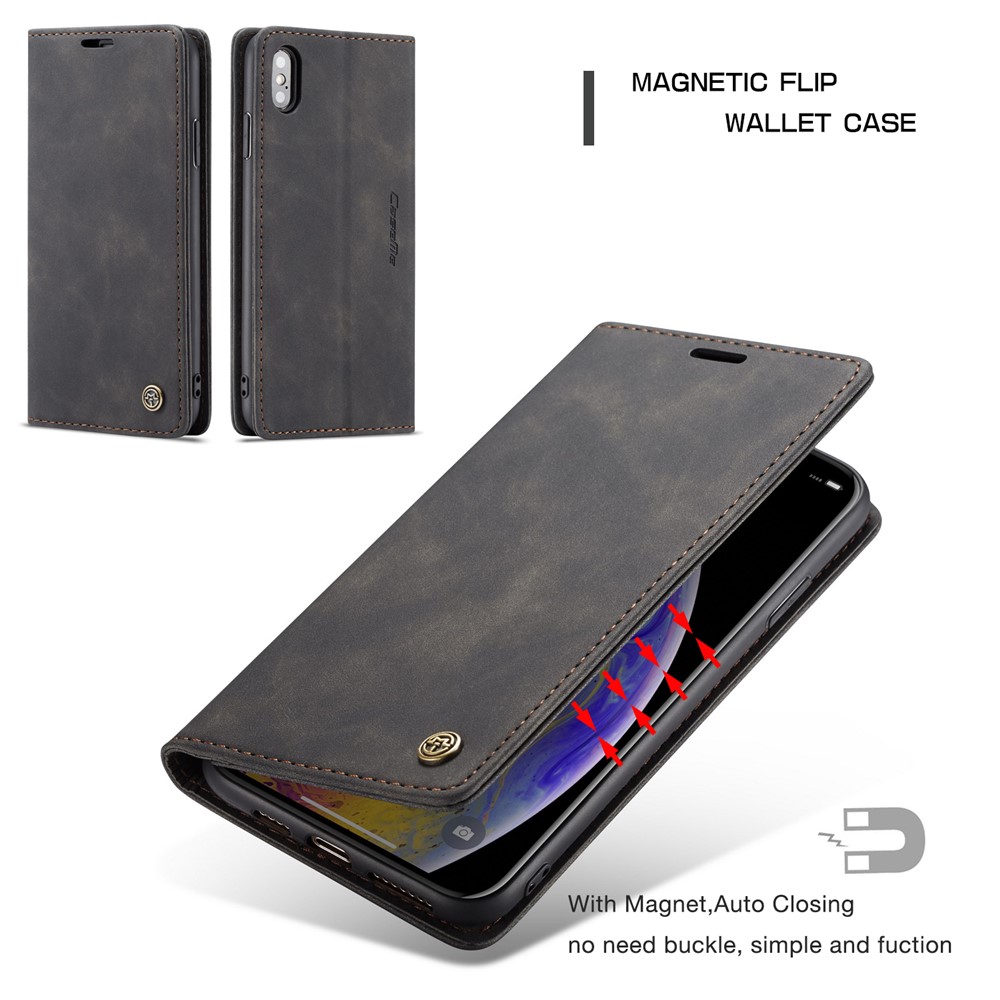 CASEME PU Leather Wallet Stand Phone Case for iPhone XS Max 6.5 inch - Black-15