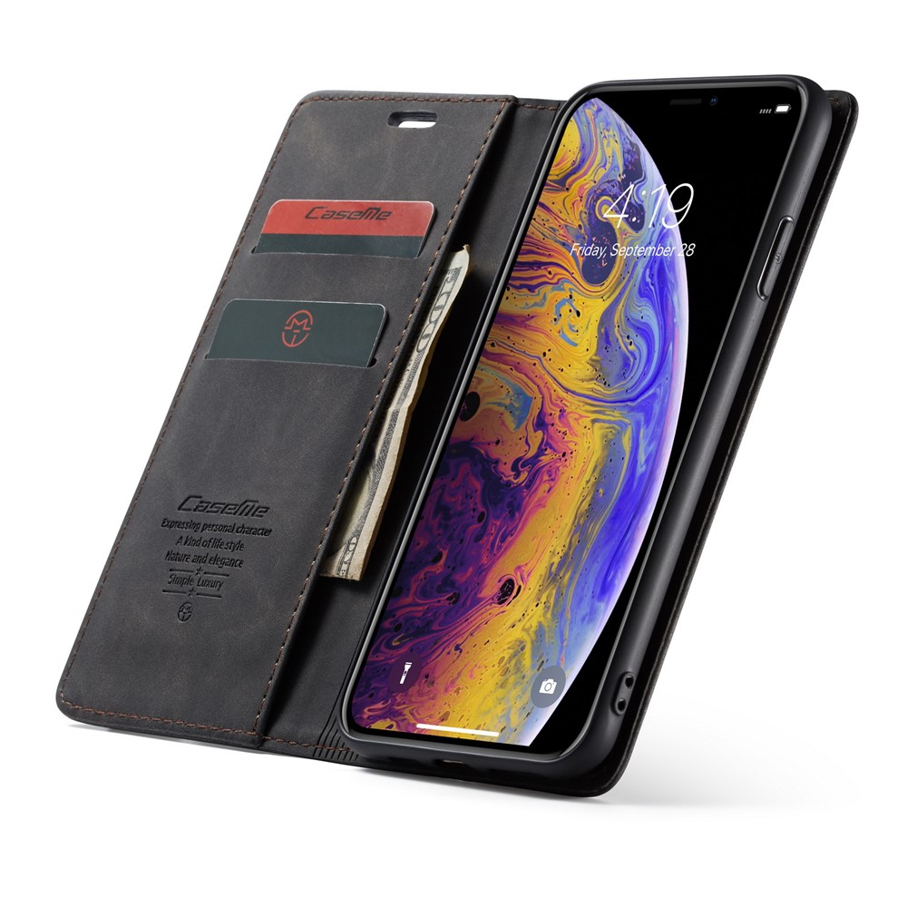 CASEME PU Leather Wallet Stand Phone Case for iPhone XS Max 6.5 inch - Black-21