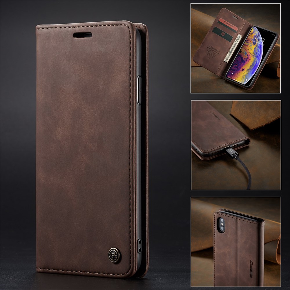 CASEME 013 Series PU Leather Auto-adsorption Phone Casing for iPhone XS Max 6.5 inch - Coffee