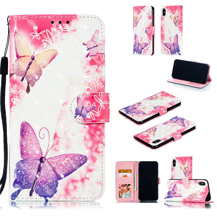 

[Light Spot Decor] Patterned Leather Stand Mobile Cover for iPhone XS Max 6.5 inch - Pretty Butterfly, iPhone XS Max