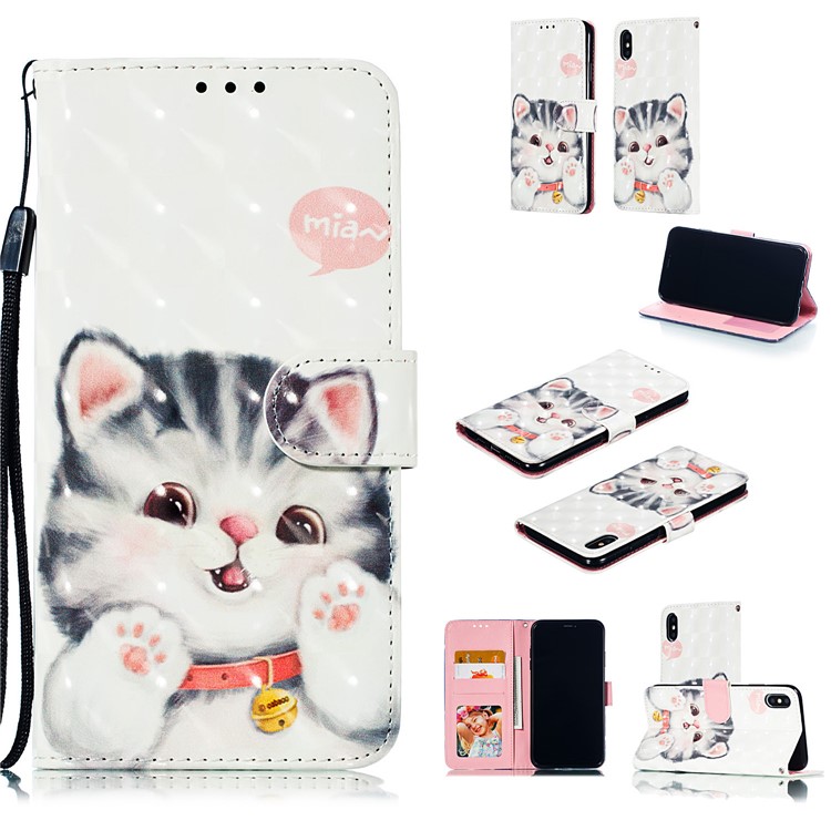 

[Light Spot Decor] Patterned Leather Stand Mobile Phone Case for iPhone XS Max 6.5 inch - Cute Cat, iPhone XS Max