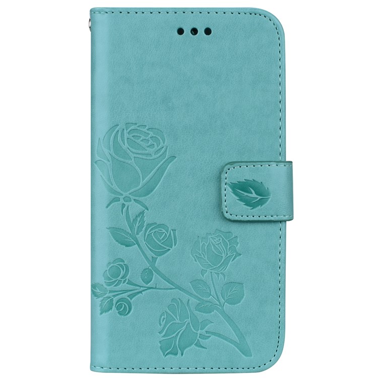 

Imprinted Rose Flower Pattern Leather Wallet Cell Phone Case for iPhone XR 6.1 inch - Cyan, iPhone XR 6.1 inch