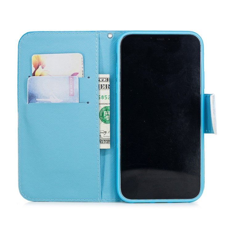 Padrão De Impressão Cruz Textura Carteira De Couro Para Iphone XR De 6,1 Polegadas - Borboleta Azul E Ouro-3