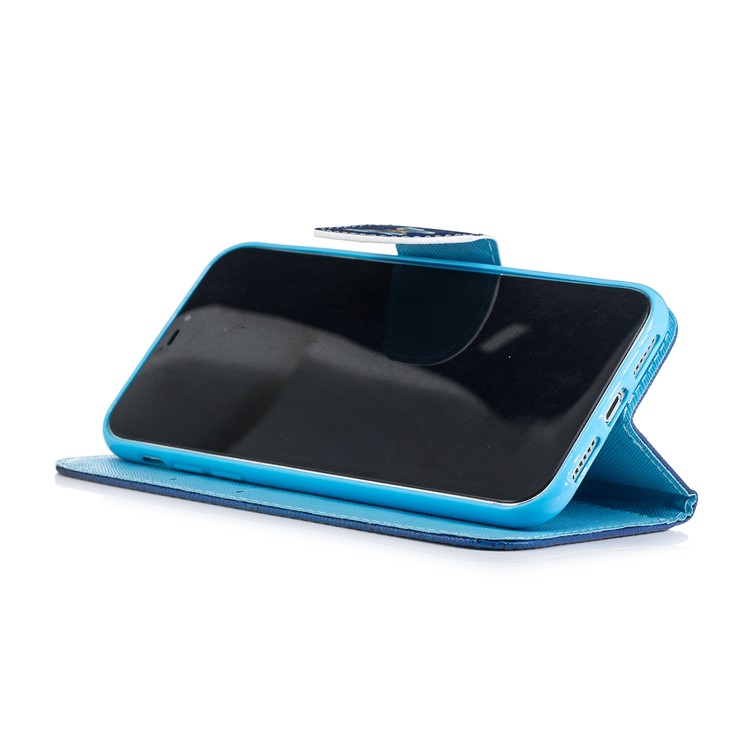 Padrão De Impressão Cruz Textura Carteira De Couro Para Iphone XR De 6,1 Polegadas - Borboleta Azul E Ouro-4