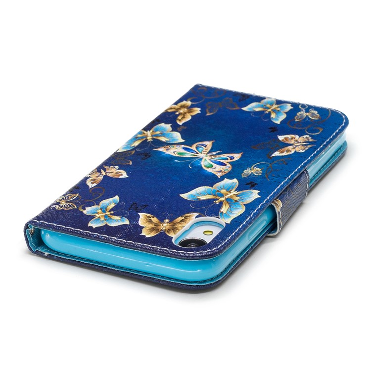 Padrão De Impressão Cruz Textura Carteira De Couro Para Iphone XR De 6,1 Polegadas - Borboleta Azul E Ouro-7