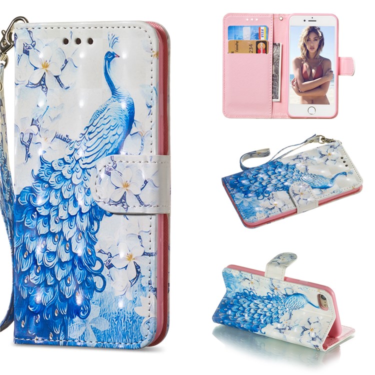 

Light Spot Decor Patterned Leather Wallet Case for iPhone 8/7 4.7 inch - Peacock, iPhone 8