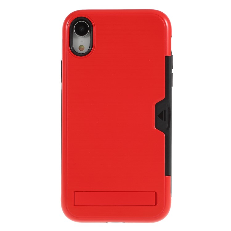 Brushed Plastic + TPU Kickstand Card Holder Mobile Casing for 	iPhone XR 6.1 inch - Red-2