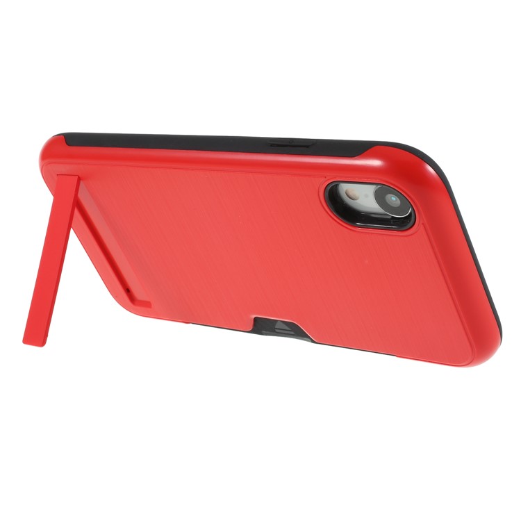 Brushed Plastic + TPU Kickstand Card Holder Mobile Casing for 	iPhone XR 6.1 inch - Red-3