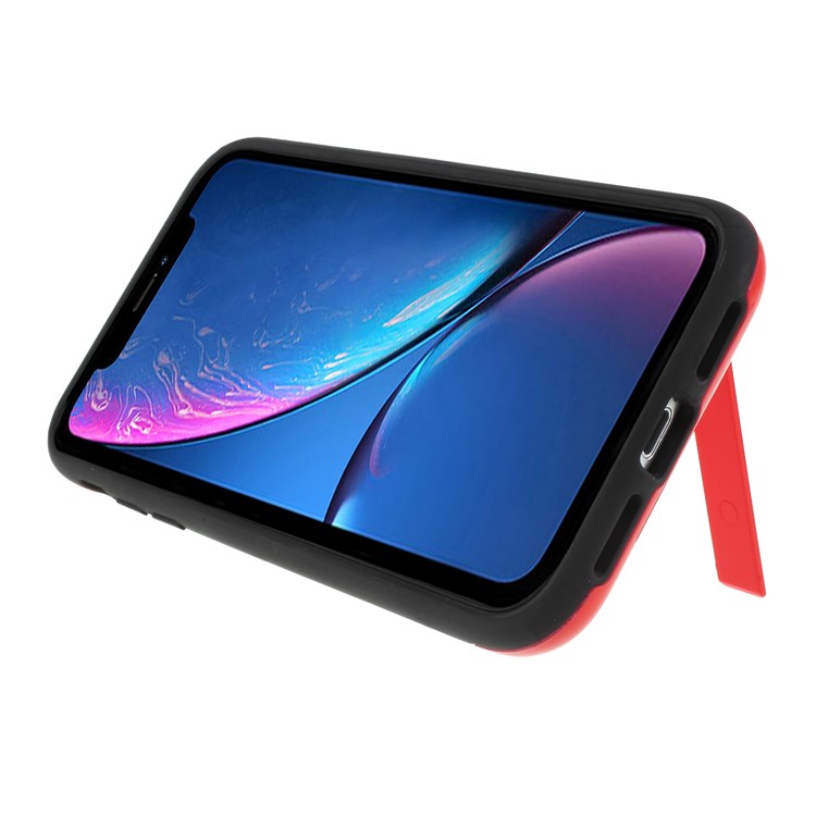 Brushed Plastic + TPU Kickstand Card Holder Mobile Casing for 	iPhone XR 6.1 inch - Red-4