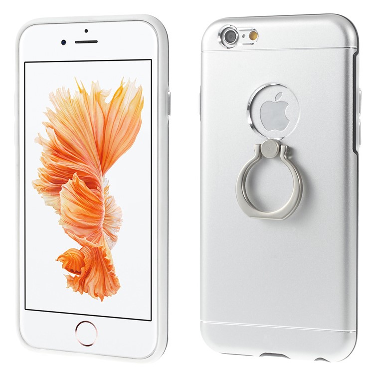 

For iPhone 6 6s Metal & PC & TPU Hybrid Cover with Metal Ring Kickstand - Silver