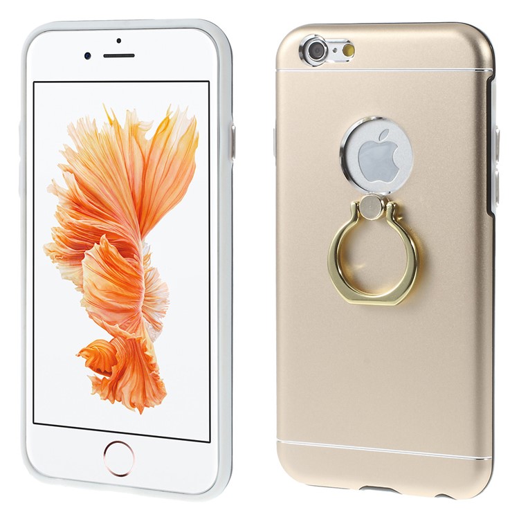 

For iPhone 6 6s Metal & PC & TPU Combo Cover with Metal Ring Kickstand - Champagne Gold