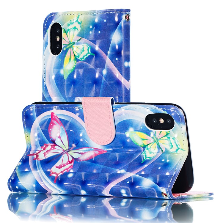 Pattern Printing Light Spot Decor Leather Wallet Case for iPhone XS/X 5.8-inch - Vivid Butterfly-11