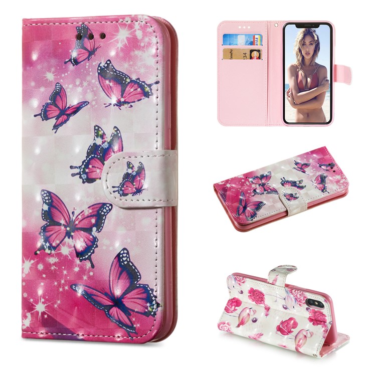 

[Light Spot Decor] Patterned Leather Stand Mobile Phone Case for iPhone XS / X 5.8 inch - Butterfly, iPhone Xs
