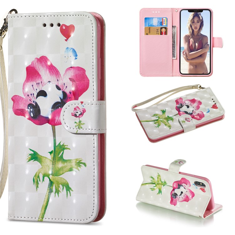 

[Light Spot Decor] Patterned Leather Stand Case for iPhone XS Max 6.5 inch - Panda on Flower, iPhone XS Max