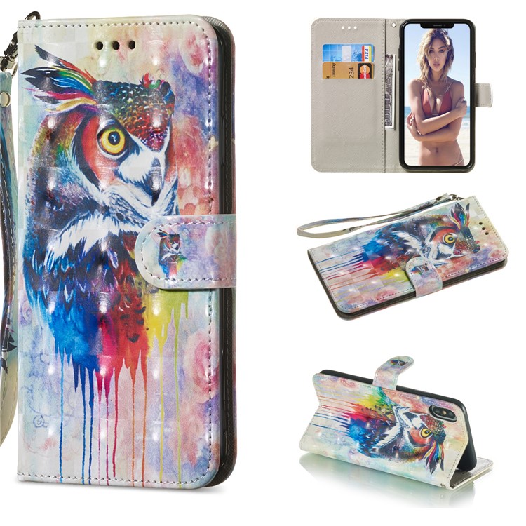 

[Light Spot Decor] Patterned Leather Stand Case for iPhone XS Max 6.5 inch - Colorized Owl, iPhone XS Max