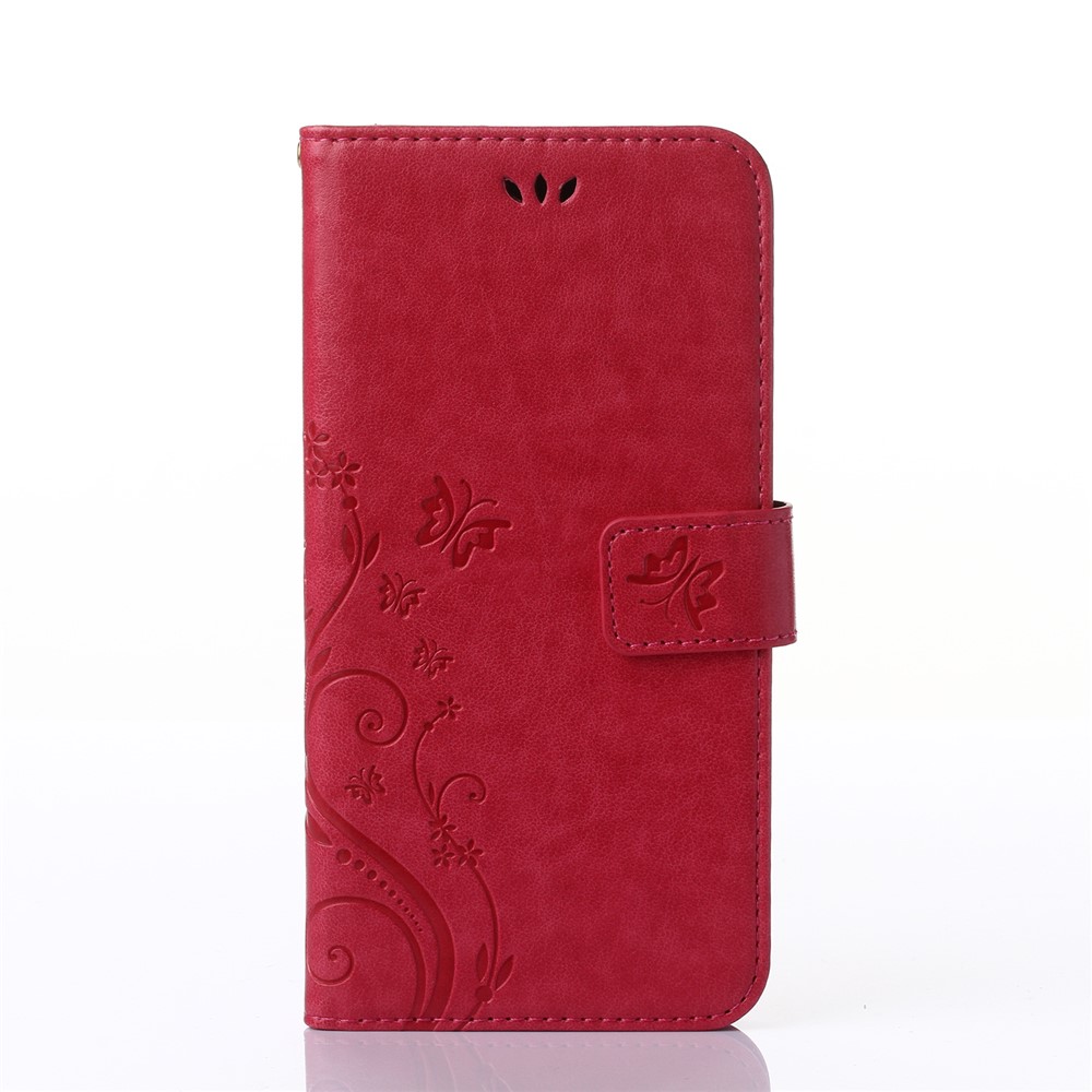 

Imprint Butterfly Flower Cell Phone Leather Wallet Case for iPhone 6s/6 4.7-inch - Red, iPhone 6s 4.7-inch
