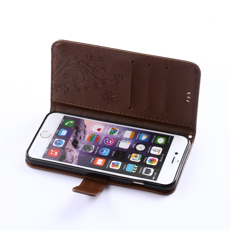 Imprint Butterfly Flower Stand Leather Wallet Case for iPhone 6s/6 4.7-inch - Coffee-6