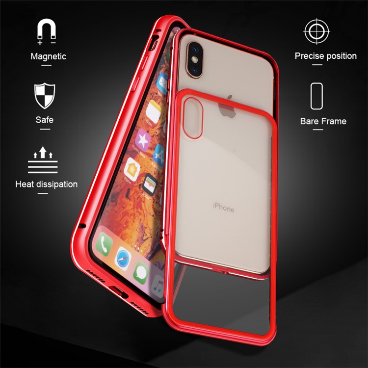 For iPhone XS Max 6.5 inch 9H Glass Case with Slide-on Metal Frame - Red-1