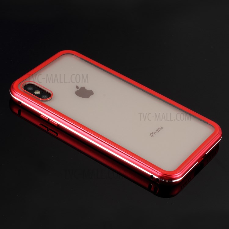 For iPhone XS Max 6.5 inch 9H Glass Case with Slide-on Metal Frame - Red-10