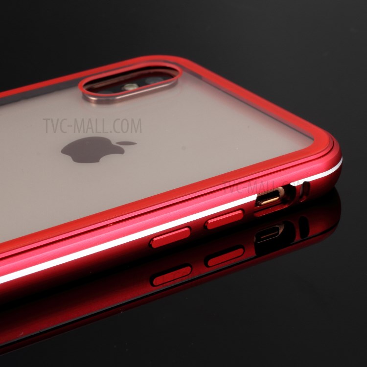 For iPhone XS Max 6.5 inch 9H Glass Case with Slide-on Metal Frame - Red-12